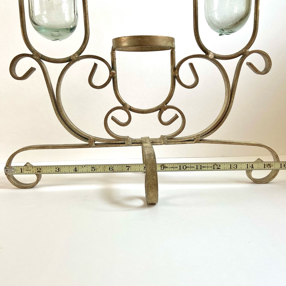 Antiqued Brushed Gold Iron Scroll Candelabra - Picture 5 of 12